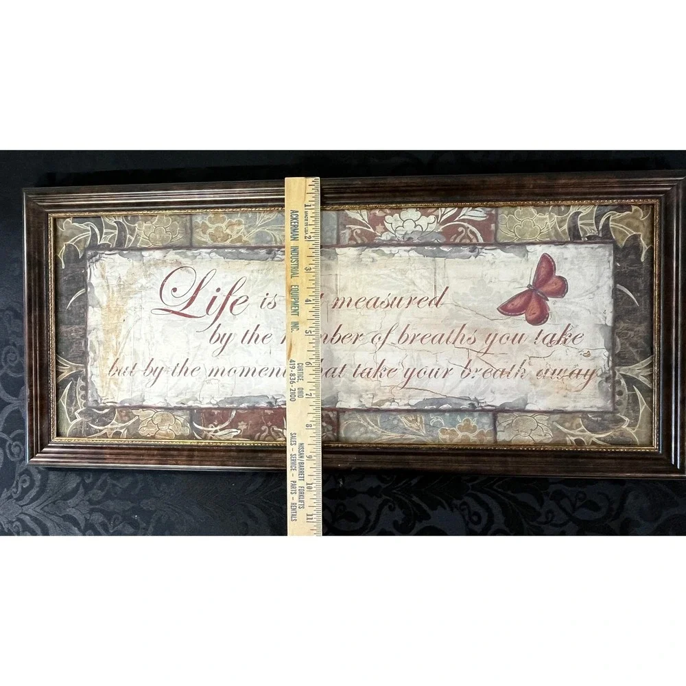 Framed Life is Not Measured Quote Wall Art Butterfly Floral Wood Frame 21.5x9.5